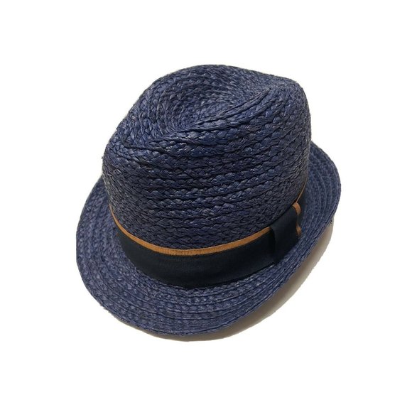 Paul Smith Men's Trilby Straw Hat Web-Trimmed Blue Size Medium - Picture 1 of 3